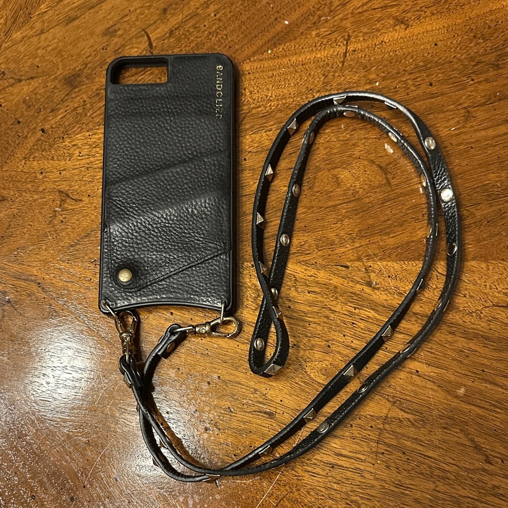 BANDOLIER IPhone 8+ Black Leather Phone Case with Strap